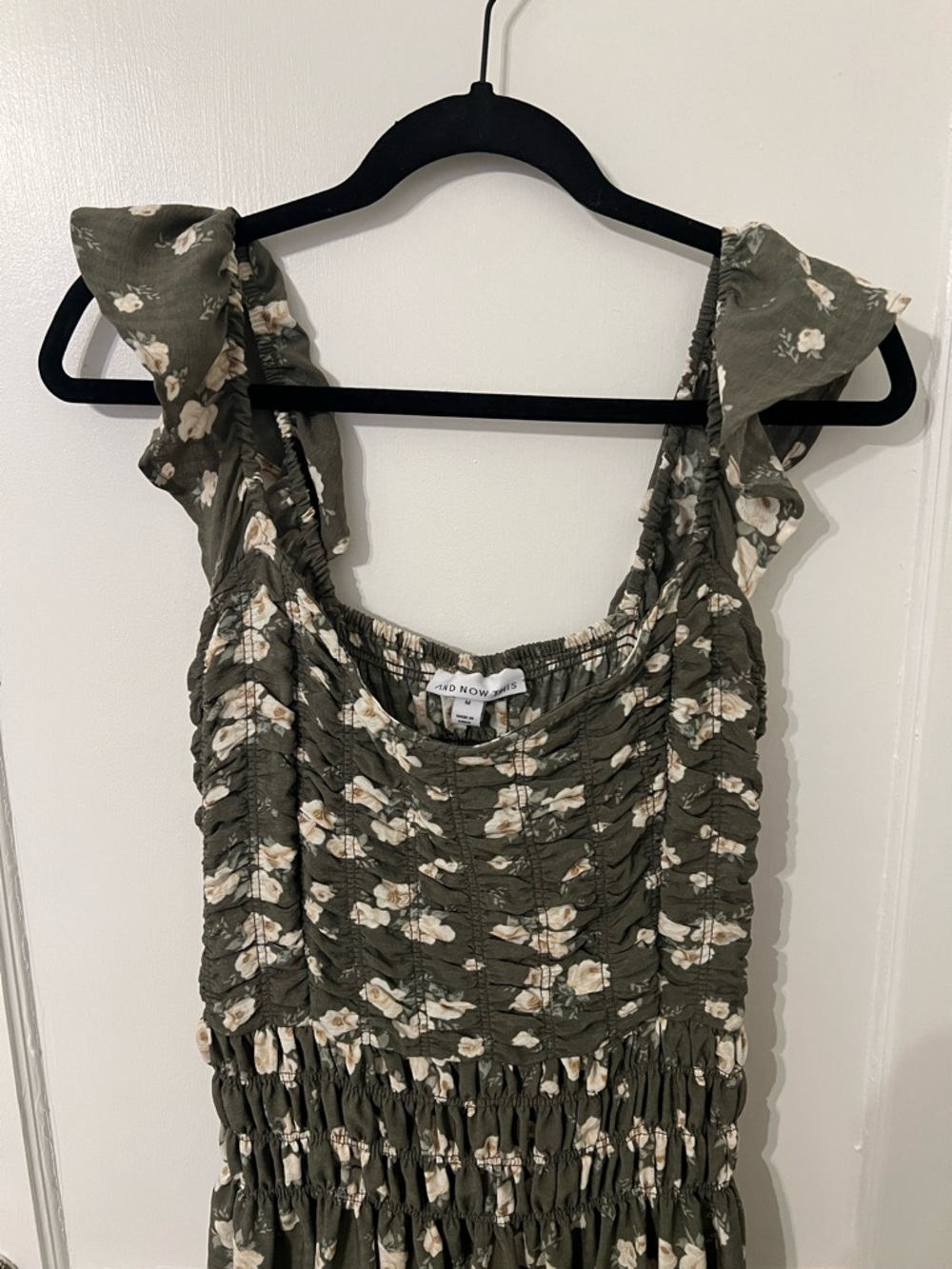 And Now This Olive Floral Maxi Dress with Ruffle Straps